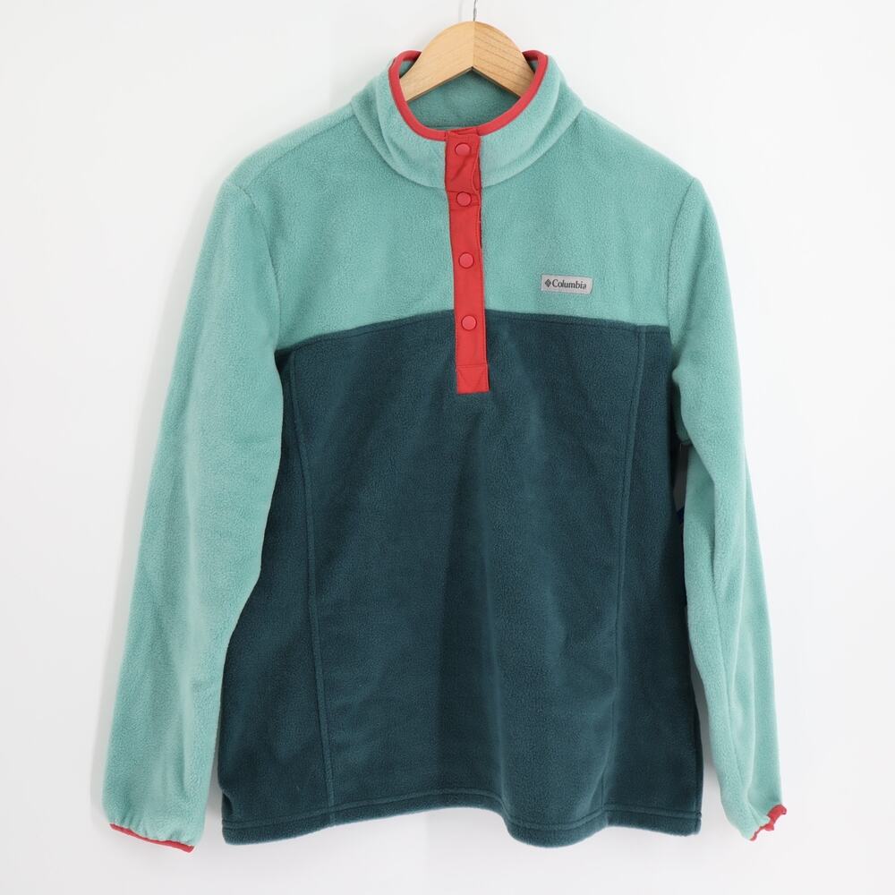 Columbia XL Petite Teal Aqua Snap Henley Fleece Pullover Granola Cabin Rugged